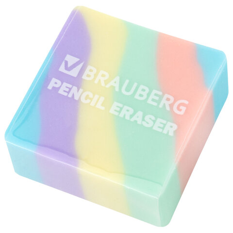 Ластик кросс-серия PASTEL, 34х34х14 мм, квадратный, ассорти, ЭКО ПВХ, BRAUBERG,