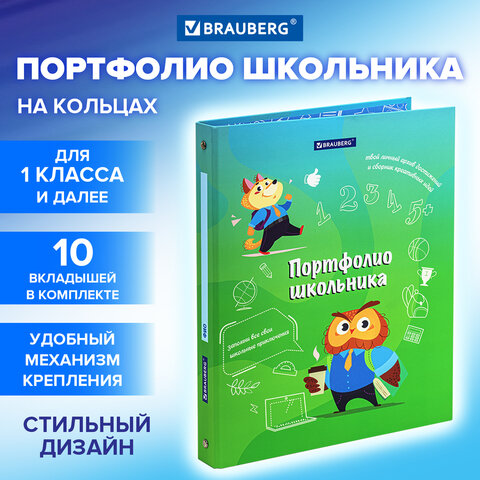 Папка-портфолио школьника "ОТЛИЧНИК", 4 кольца, 20 файлов, 10 Папка-портфолио школьника "ОТЛИЧНИК", 4 кольца, 20 файлов, 10