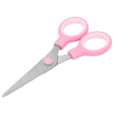 Ножницы BRAUBERG KIDS 130 мм, ручки розовые, закругленные лезвия с линейкой,