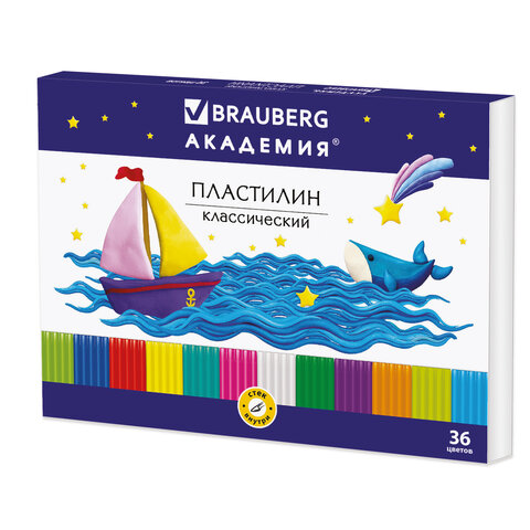 Пластилин классический BRAUBERG "АКАДЕМИЯ", 36 цветов, 720 г, со
