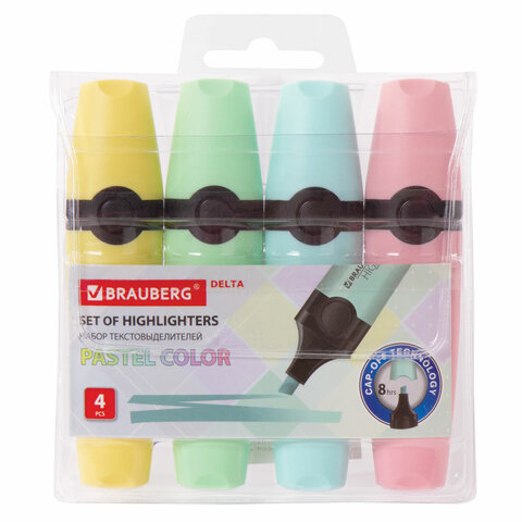 Набор текстовыделителей BRAUBERG 4 шт., АССОРТИ, "DELTA PASTEL", линия Набор текстовыделителей BRAUBERG 4 шт., АССОРТИ, "DELTA PASTEL", линия