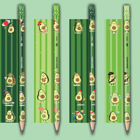 Карандаш чернографитный с принтом BRAUBERG "AVOCADO", 1 шт., HB, с