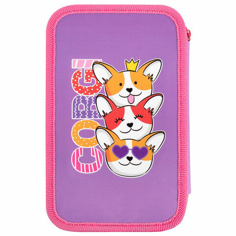 Пенал ПИФАГОР, 3 отделения, ламинированный картон, 19х11 см, "Corgi
