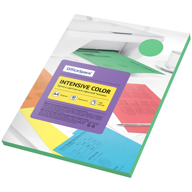 Бумага цветная OfficeSpace "Intensive Color", A4, 80 г/м, 100л., Бумага цветная OfficeSpace "Intensive Color", A4, 80 г/м, 100л.,