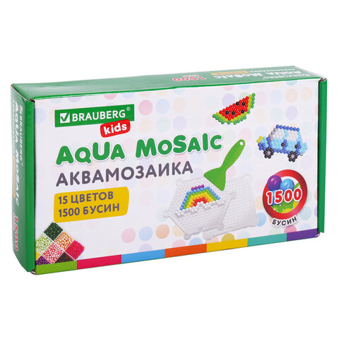 Аквамозаика 15 цветов, 1500 бусин, с трафаретами и инструментами, BRAUBERG KIDS, Аквамозаика 15 цветов, 1500 бусин, с трафаретами и инструментами, BRAUBERG KIDS,