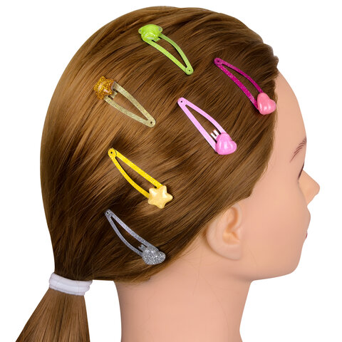 Заколки для волос НАБОР 6 шт., 5 см, клик-клак, с декоративными элементами, Заколки для волос НАБОР 6 шт., 5 см, клик-клак, с декоративными элементами,