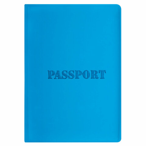 Обложка для паспорта, мягкий полиуретан, "PASSPORT", голубая, STAFF,