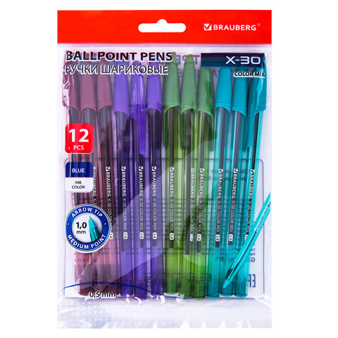 Ручки шариковые BRAUBERG X-30 COLOR MIX, КОМПЛЕКТ 12 ШТ., СИНИЕ, пишущий узел 1 Ручки шариковые BRAUBERG X-30 COLOR MIX, КОМПЛЕКТ 12 ШТ., СИНИЕ, пишущий узел 1