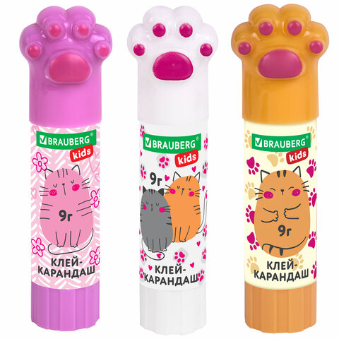 Клей-карандаш "Лапки" Cat Paw, 9 г, фигурный колпачок, BRAUBERG KIDS, Клей-карандаш "Лапки" Cat Paw, 9 г, фигурный колпачок, BRAUBERG KIDS,