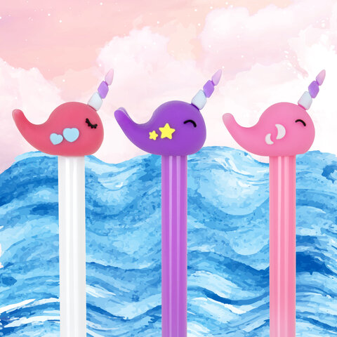 Ручка с топпером шариковая ЮНЛАНДИЯ "Кит-Единорог", корпус ассорти, Ручка с топпером шариковая ЮНЛАНДИЯ "Кит-Единорог", корпус ассорти,