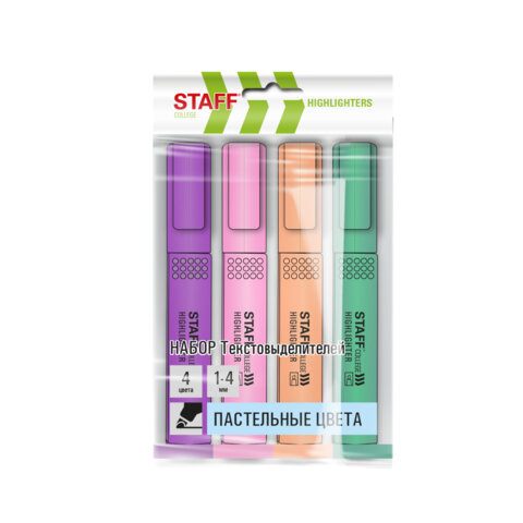 Набор текстовыделителей 4 ПАСТЕЛЬНЫХ ЦВЕТА, АССОРТИ, STAFF College STICK PASTEL, Набор текстовыделителей 4 ПАСТЕЛЬНЫХ ЦВЕТА, АССОРТИ, STAFF College STICK PASTEL,