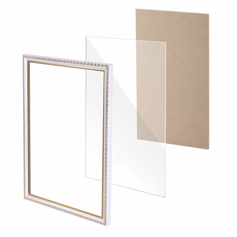 Рамка 21х30 см, пластик, багет 16 мм, BRAUBERG HIT5, белая с двойной позолотой,