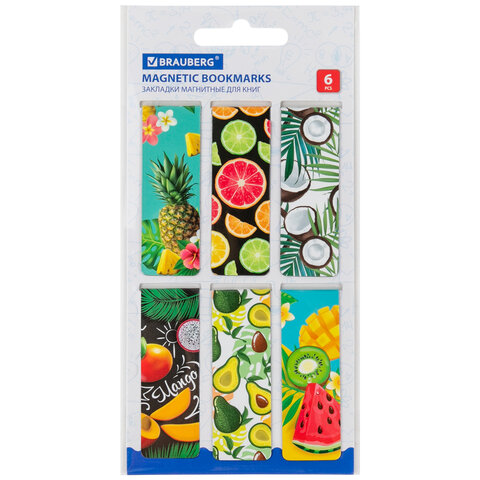 Закладки для книг МАГНИТНЫЕ, "FRUITS", набор 6 шт., 60x20 мм, Закладки для книг МАГНИТНЫЕ, "FRUITS", набор 6 шт., 60x20 мм,