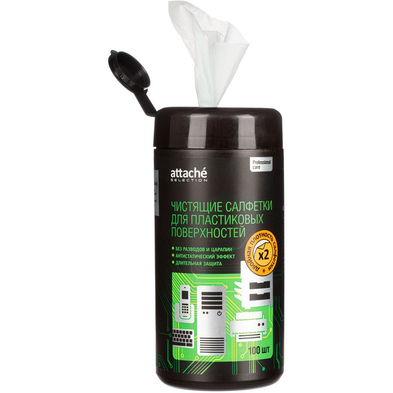 Салфетки Attache Selection в тубе д/чистки пласт. поверх., пов/пл, 100 шт Салфетки Attache Selection в тубе д/чистки пласт. поверх., пов/пл, 100 шт