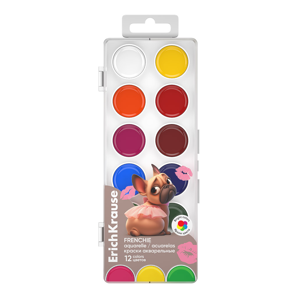 Краски акварельные ErichKrause Frenchie 12 цветов (в пластиковой коробке с Краски акварельные ErichKrause Frenchie 12 цветов (в пластиковой коробке с