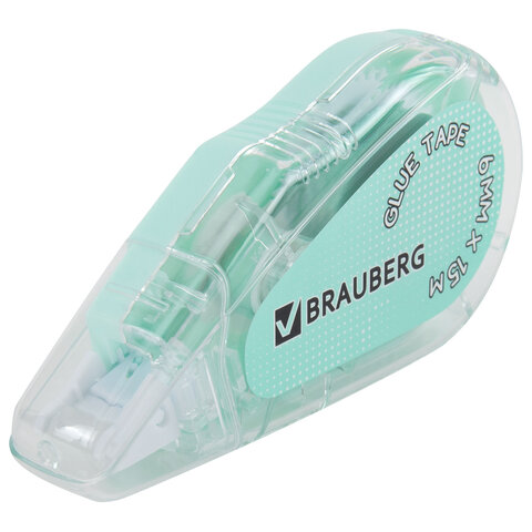 Клей-лента BRAUBERG MAXI, 6 мм х 15 м, корпус зеленый, блистер, 273029