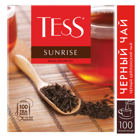 Чай TESS (Тесс) "Sunrise", черный цейлонский, 100 пакетиков по 1,8 г, Чай TESS (Тесс) "Sunrise", черный цейлонский, 100 пакетиков по 1,8 г,