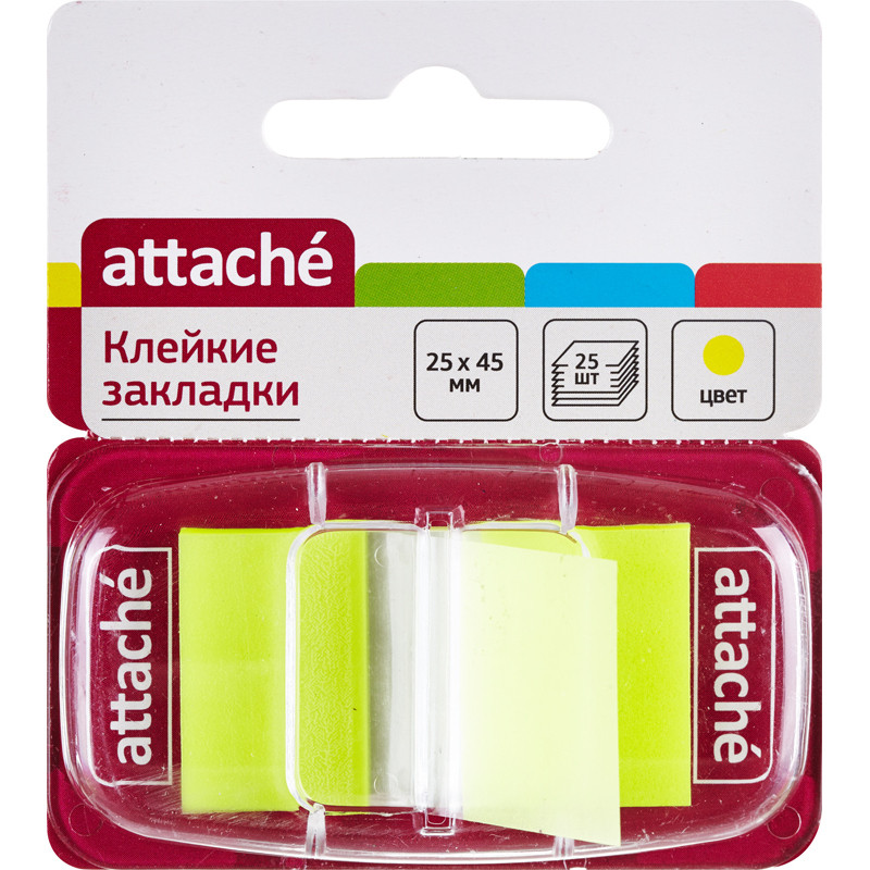 Клейкие закладки пласт. 1цв.по 25л. 25ммх45 желт Attache штр. 4690432006792, Клейкие закладки пласт. 1цв.по 25л. 25ммх45 желт Attache штр. 4690432006792,