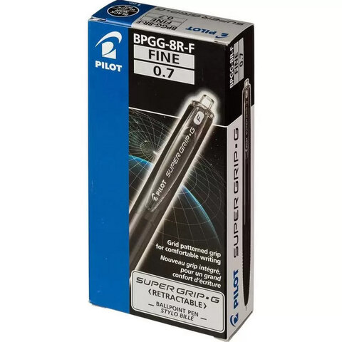 Ручка шариковая автоматическая с грипом PILOT Super Grip G, ЧЕРНАЯ, линия 0,21
