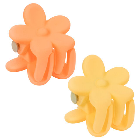 Крабы для волос НАБОР 10 шт., цветочки, soft-touch, оранжевый, жёлтый, MONTE