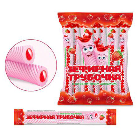 Зефирная трубочка с джемом клубничного вкуса, 15 г, КОНФИТОЙ, КТ94869 Зефирная трубочка с джемом клубничного вкуса, 15 г, КОНФИТОЙ, КТ94869