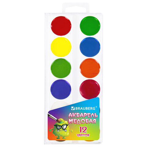 Краски акварельные BRAUBERG "МОНСТРИКИ", медовые, 12 цветов, круглые Краски акварельные BRAUBERG "МОНСТРИКИ", медовые, 12 цветов, круглые