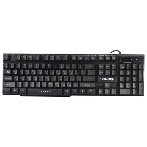 Клавиатура проводная SONNEN KB-7010, USB, 104 клавиши, LED-подсветка, черная,