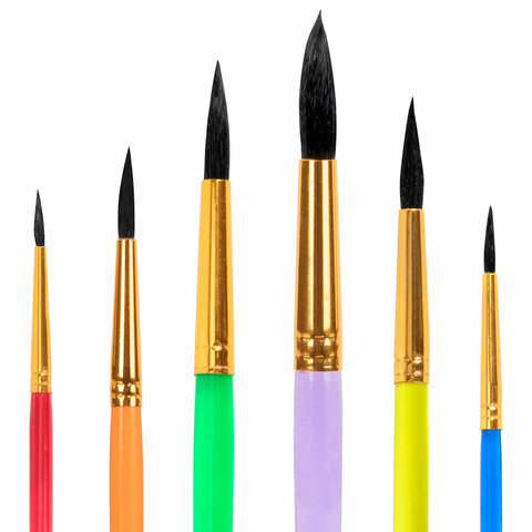 Кисти БЕЛКА набор 6 штук (круглые № 1, 2, 3, 4, 5, 6), блистер, ЮНЛАНДИЯ, 201082