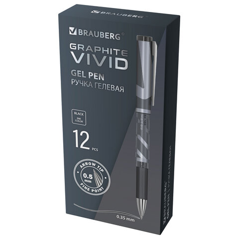 Ручка гелевая с грипом BRAUBERG "GRAPHITE VIVID", ЧЕРНАЯ, пишущий узел