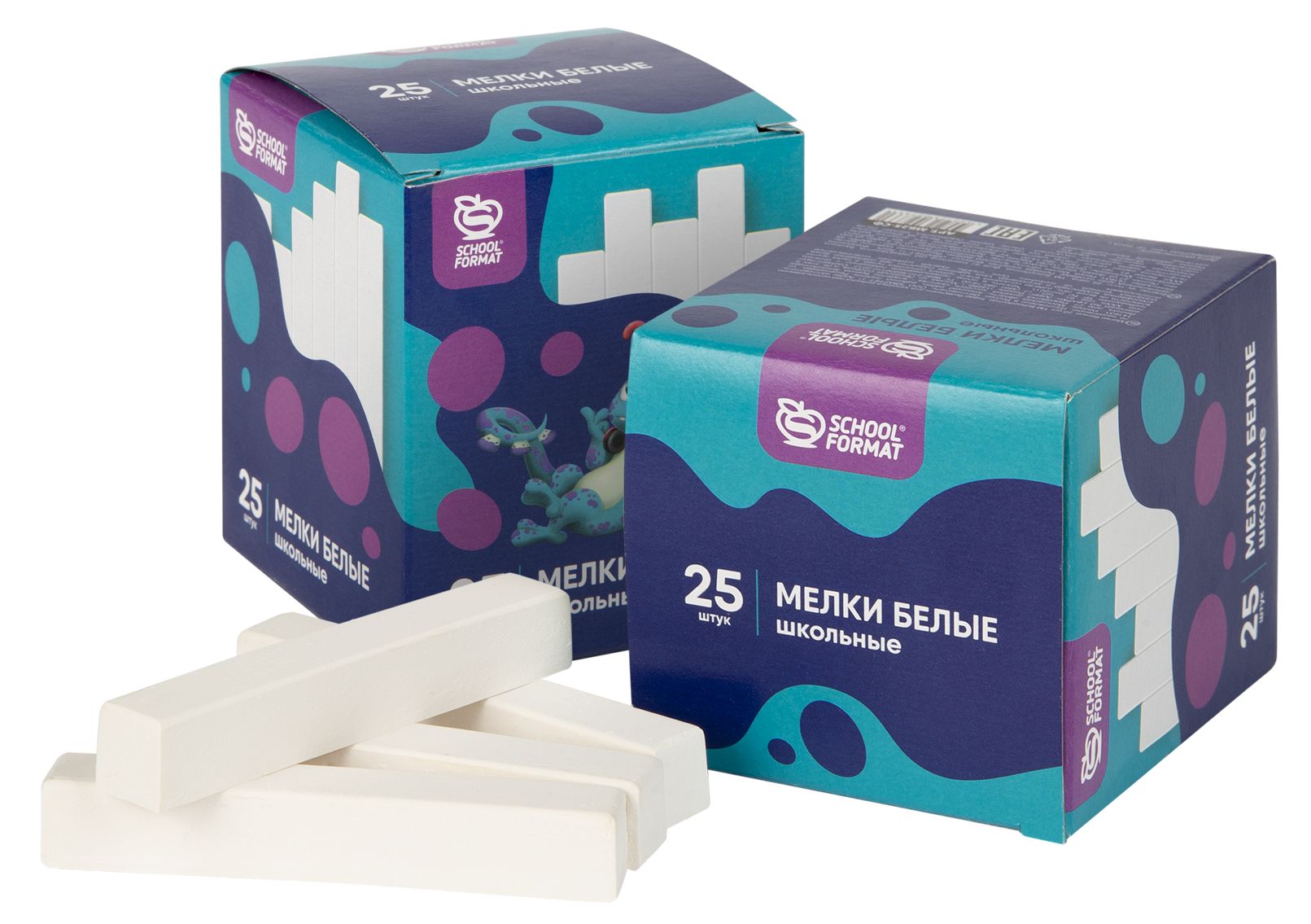Мелки белые Schoolformat школьные 25 шт квадратные карт.уп. Мелки белые Schoolformat школьные 25 шт квадратные карт.уп.