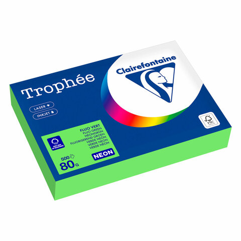 Бумага цветная CLAIREFONTAINE, А4, 80 г/м2, 500 л., неон, зеленый, Франция, Бумага цветная CLAIREFONTAINE, А4, 80 г/м2, 500 л., неон, зеленый, Франция,