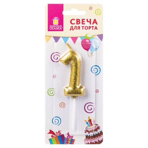 Свеча-цифра для торта "1" золотая с глиттером, 6 см, ЗОЛОТАЯ СКАЗКА, Свеча-цифра для торта "1" золотая с глиттером, 6 см, ЗОЛОТАЯ СКАЗКА,