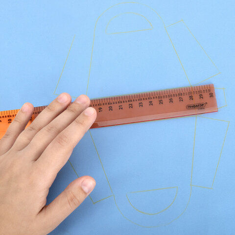 Линейка закройщика пластиковая 30 см, ПИФАГОР, прозрачная, неоновая, шкала см и