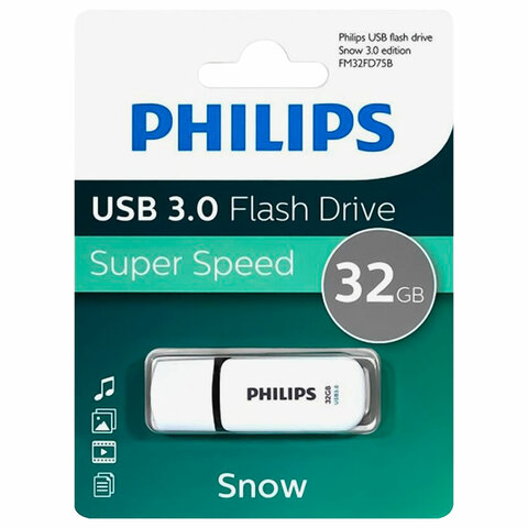 Флеш-диск 32 GB PHILIPS SNOW, разъем USB 3.0, черный, FM32FD75B/97 Флеш-диск 32 GB PHILIPS SNOW, разъем USB 3.0, черный, FM32FD75B/97