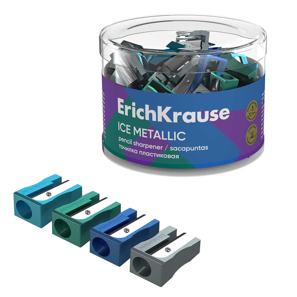 Точилка пластиковая Erich Krause EasySharp, Ice Metallic, ассорти (в тубусе по Точилка пластиковая Erich Krause EasySharp, Ice Metallic, ассорти (в тубусе по