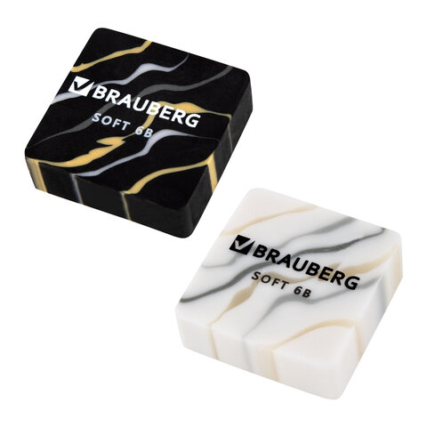 Ластики BRAUBERG "MARBLE", НАБОР 6 штук, 34х34х11 мм, квадратные,