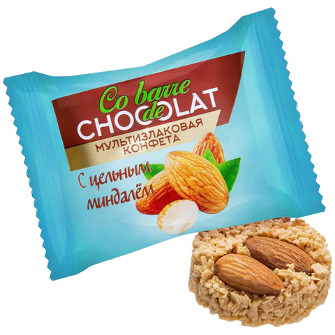 Конфеты мультизлаковые CO BARRE DE CHOCOLAT с цельным миндалем, 200 г, пакет, Конфеты мультизлаковые CO BARRE DE CHOCOLAT с цельным миндалем, 200 г, пакет,
