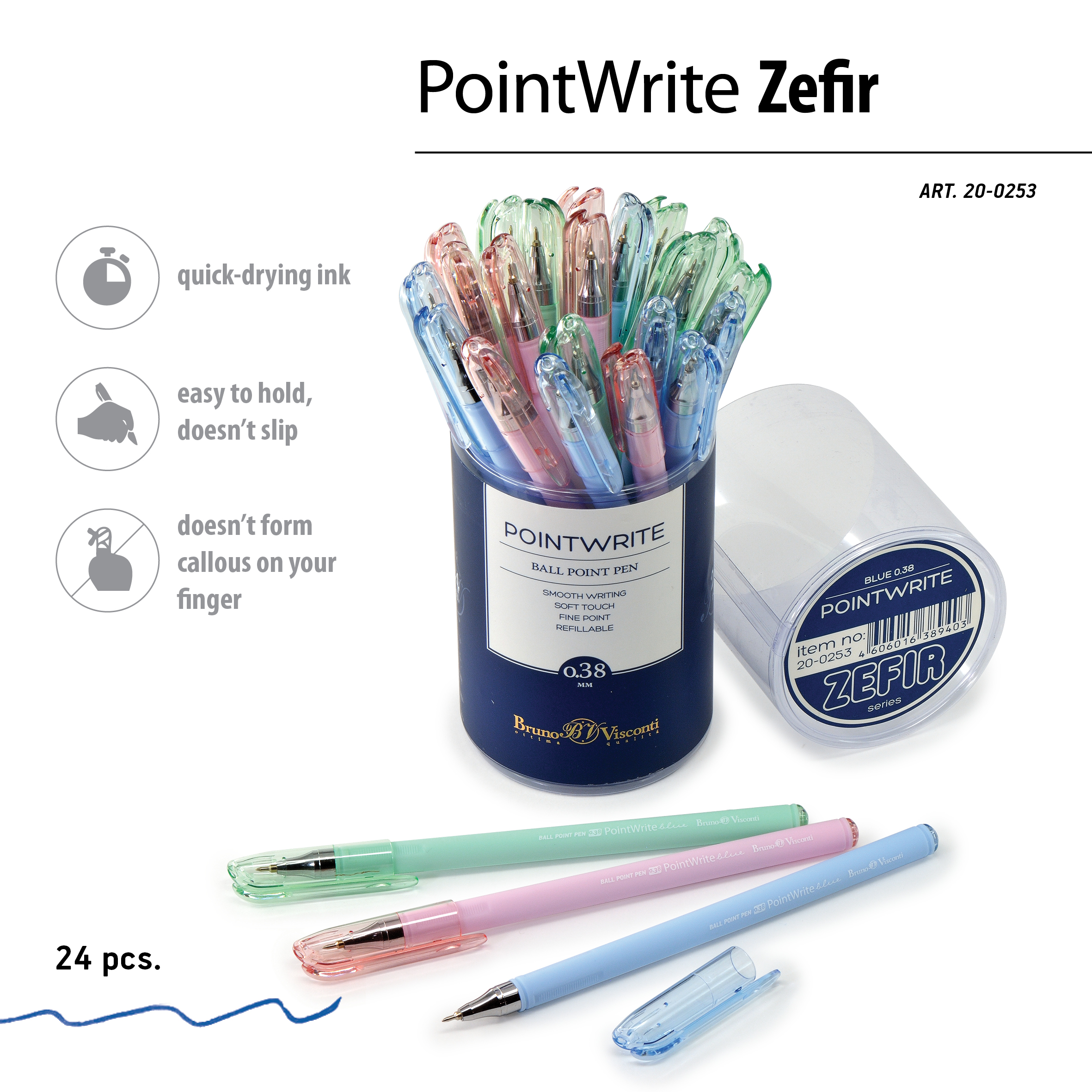 РУЧКА "PointWrite.ZEFIR" ШАРИКОВАЯ 0.38 ММ, СИНЯЯ (3 цвета корпуса) РУЧКА "PointWrite.ZEFIR" ШАРИКОВАЯ 0.38 ММ, СИНЯЯ (3 цвета корпуса)