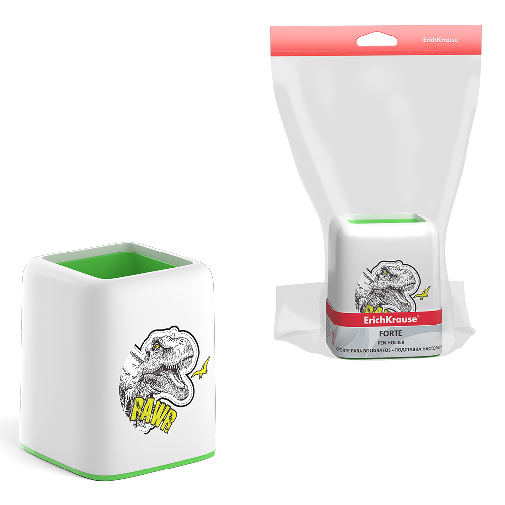 Подставка настольная пластиковая Erich Krause® Forte, Dinosaur Park, белый с Подставка настольная пластиковая Erich Krause® Forte, Dinosaur Park, белый с