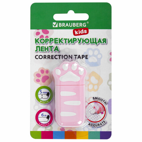 Корректирующая лента BRAUBERG KIDS "ЛАПКИ", 5 мм х 6 м, корпус Корректирующая лента BRAUBERG KIDS "ЛАПКИ", 5 мм х 6 м, корпус