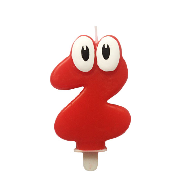Свеча Цифра 2 Красная С глазками 6,5см Свеча Цифра 2 Красная С глазками 6,5см