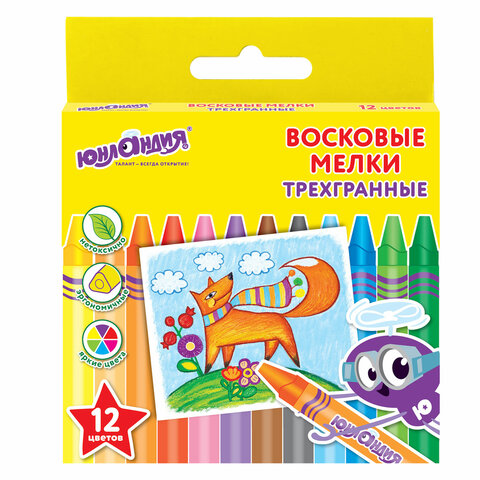 Восковые карандаши трехгранные ЮНЛАНДИЯ "ЮНЛАНДИК И МУДРЫЙ ЛИС", НАБОР