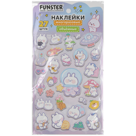 Наклейки объемные "Яркий микс", 19х13,5 см, ассорти 12 видов, FUNSTER