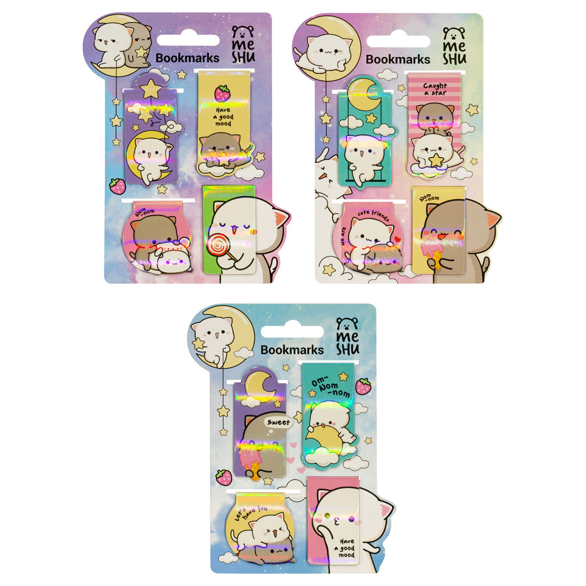 Закладки магнитные для книг, 4шт., MESHU "Cute kittens", ламинация с Закладки магнитные для книг, 4шт., MESHU "Cute kittens", ламинация с