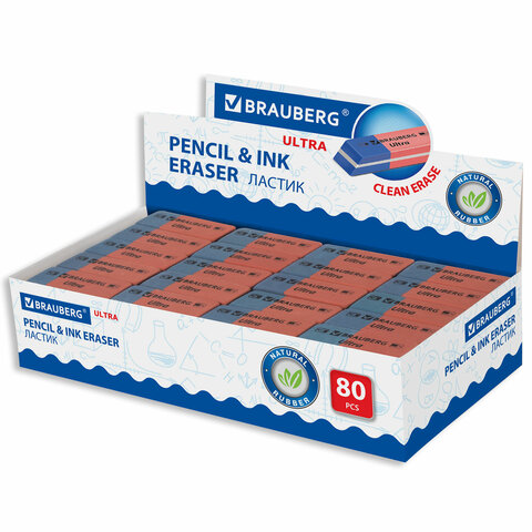 Ластик BRAUBERG "Ultra", 42х14х8 мм, красно-синий, натуральный каучук,