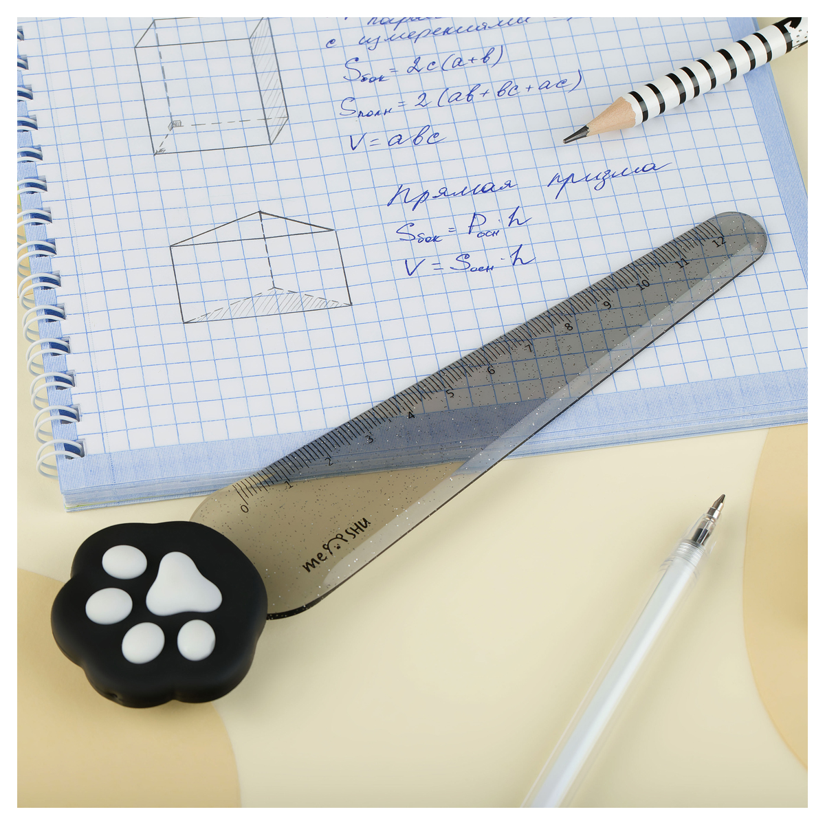 Линейка с топпером 12см MESHU "Paw", пластиковая, европодвес Линейка с топпером 12см MESHU "Paw", пластиковая, европодвес