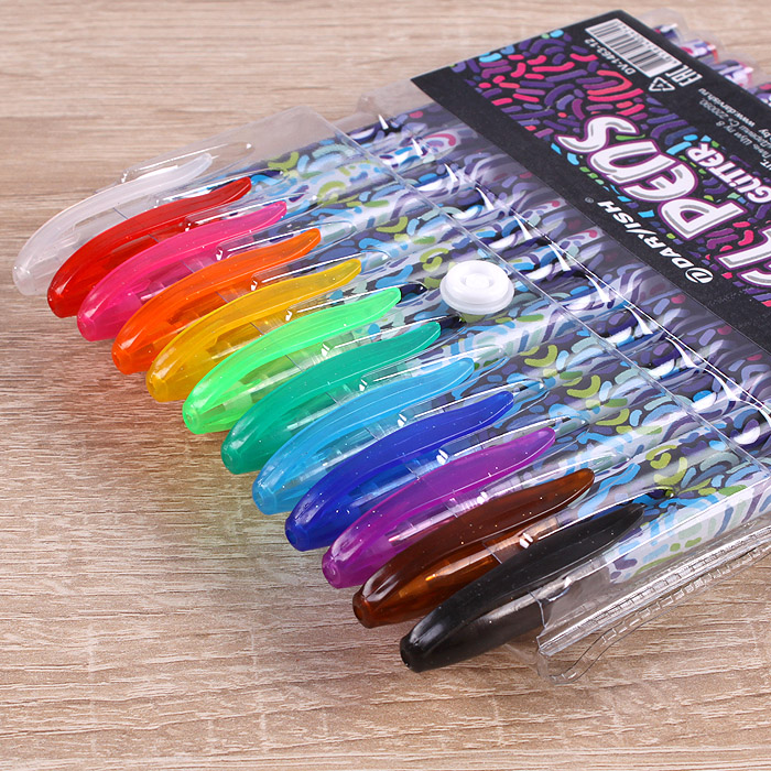 Набор ручек гелевых 12цв. "Darvish" с блёстками, корпус с рисунком Набор ручек гелевых 12цв. "Darvish" с блёстками, корпус с рисунком