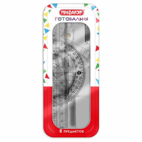 Готовальня ПИФАГОР, 8 предметов: циркуль 120 мм, чертежные принадлежности, Готовальня ПИФАГОР, 8 предметов: циркуль 120 мм, чертежные принадлежности,