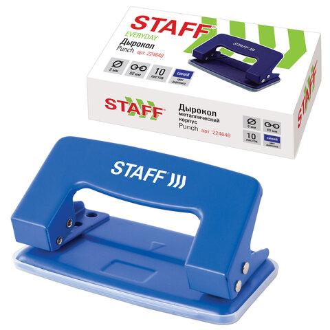 Дырокол металлический STAFF, до 10 листов, без линейки, синий, 224648 Дырокол металлический STAFF, до 10 листов, без линейки, синий, 224648