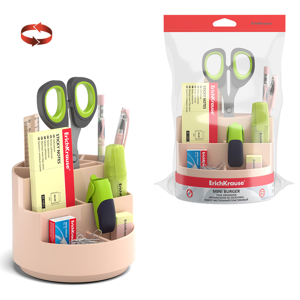 Набор настольный вращающийся пластиковый ErichKrause® Mini Burger, Powder, Набор настольный вращающийся пластиковый ErichKrause® Mini Burger, Powder,
